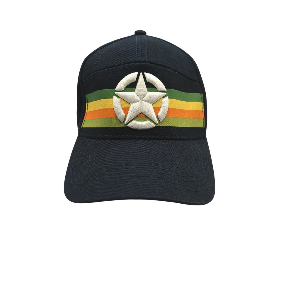 Jeep Black Cotton Baseball Cap Multi Color Stripe Star Logo Adjustable Hat